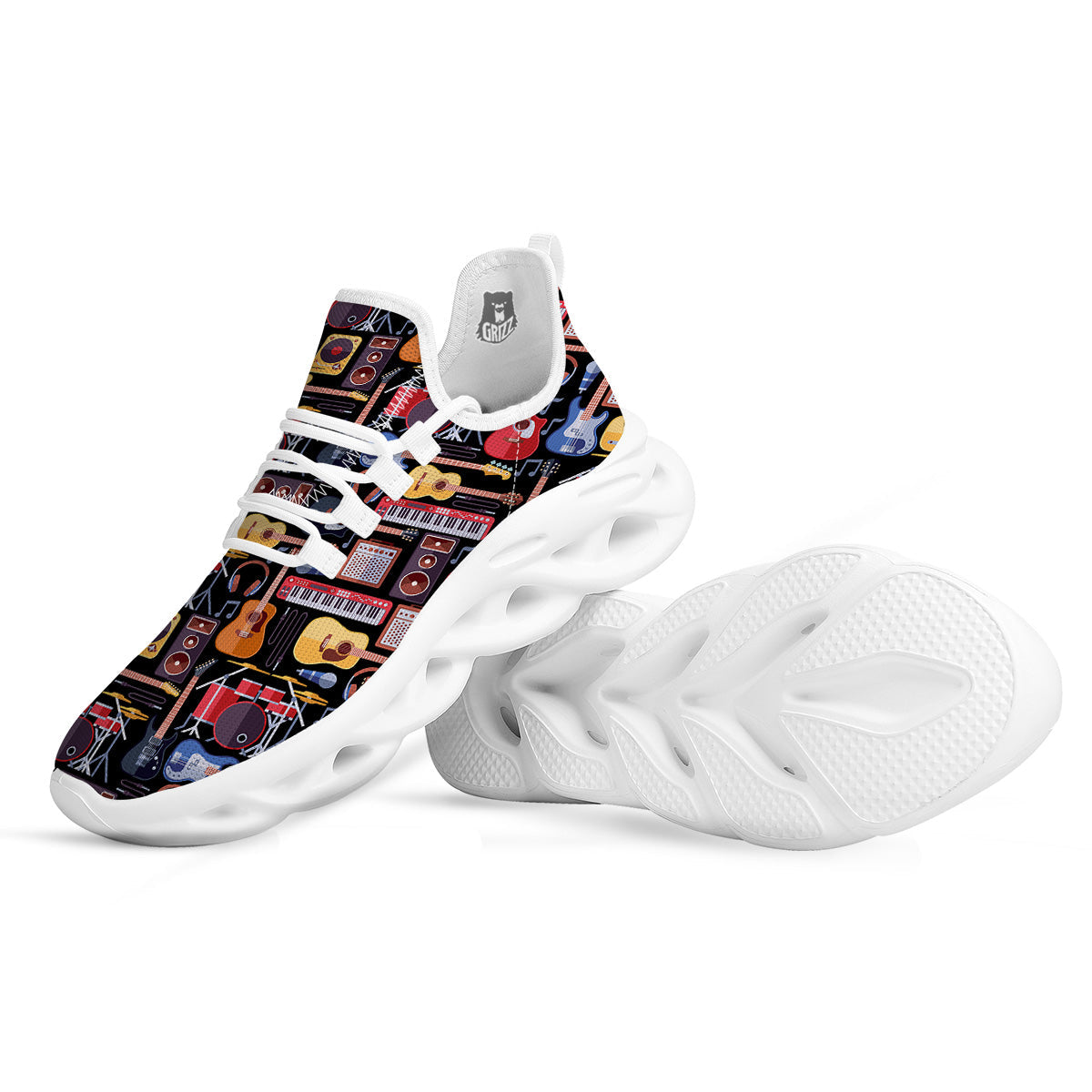 Music Instruments Print Pattern White Running Shoes-grizzshop