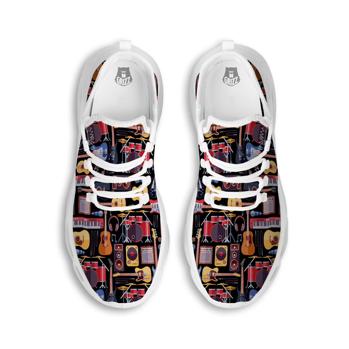 Music Instruments Print Pattern White Running Shoes-grizzshop
