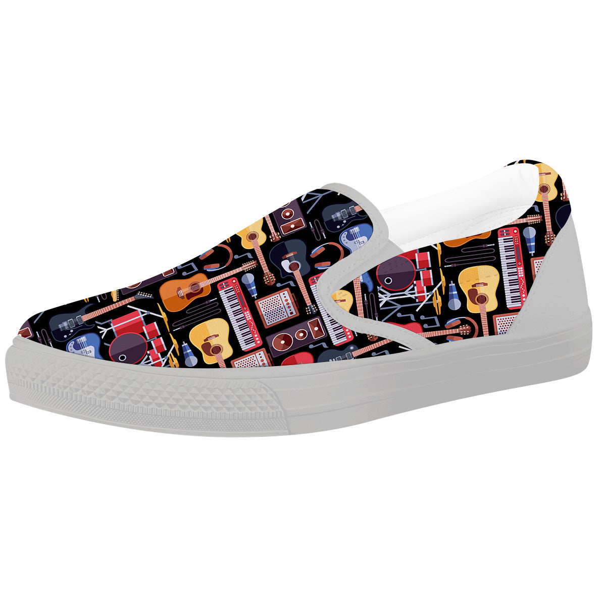 Music Instruments Print Pattern White Slip On Shoes-grizzshop