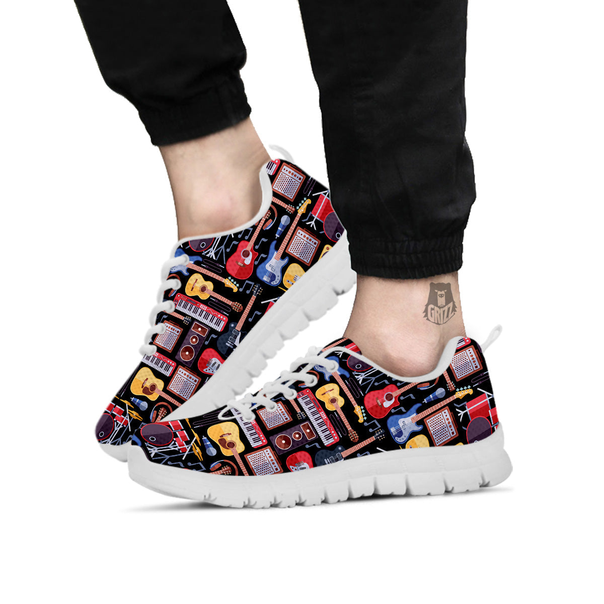 Music Instruments Print Pattern White Sneaker-grizzshop