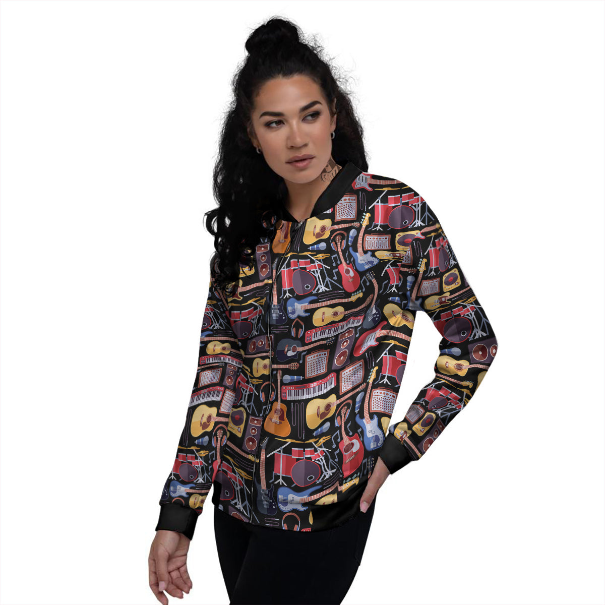 Music Instruments Print Pattern Women's Bomber Jacket-grizzshop