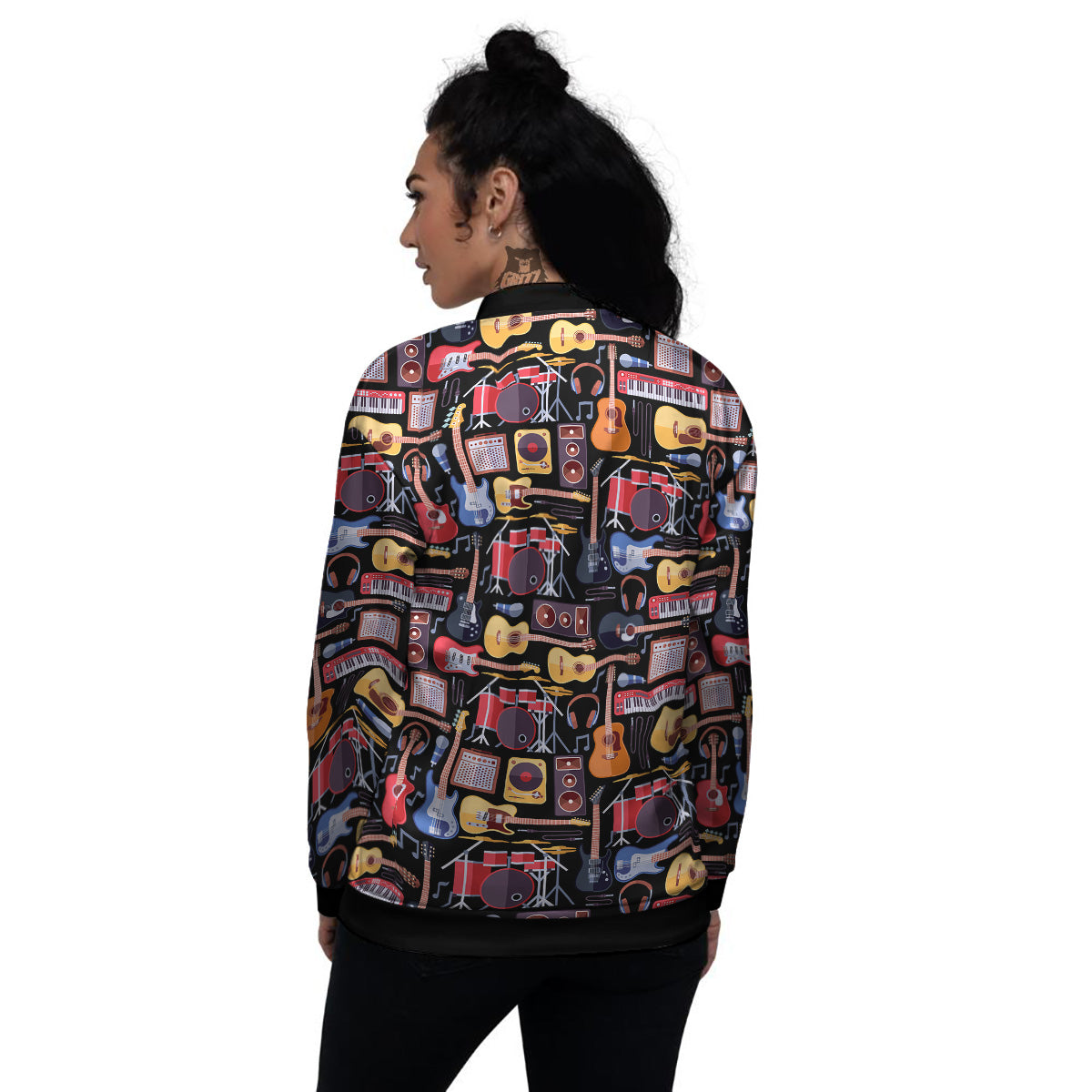Music Instruments Print Pattern Women's Bomber Jacket-grizzshop