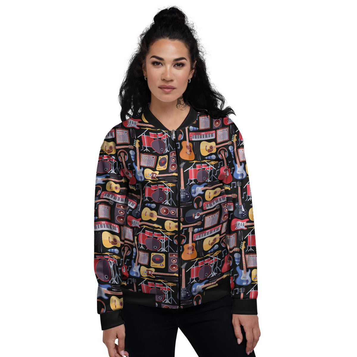 Music Instruments Print Pattern Women's Bomber Jacket-grizzshop