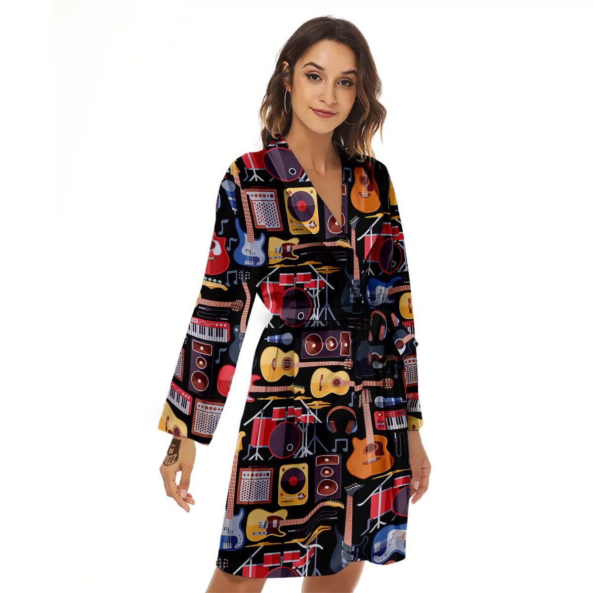 Music Instruments Print Pattern Women's Robe-grizzshop