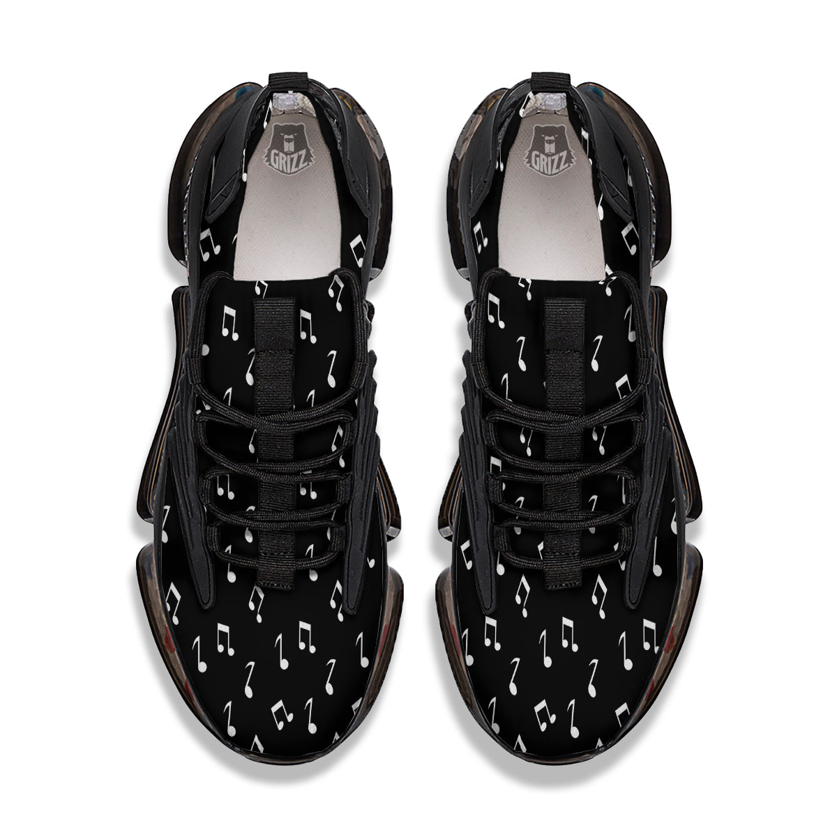 Music Note Black And White Print Pattern Black Gym Shoes-grizzshop