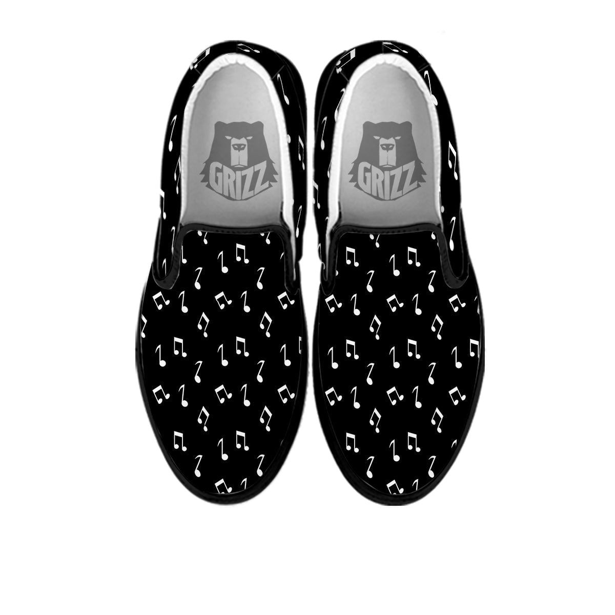 Music Note Black And White Print Pattern Black Slip On Shoes-grizzshop