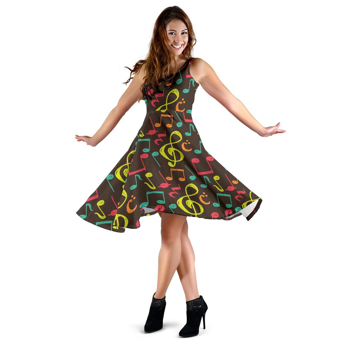 Music Note Colorful Pattern Print Dress-grizzshop