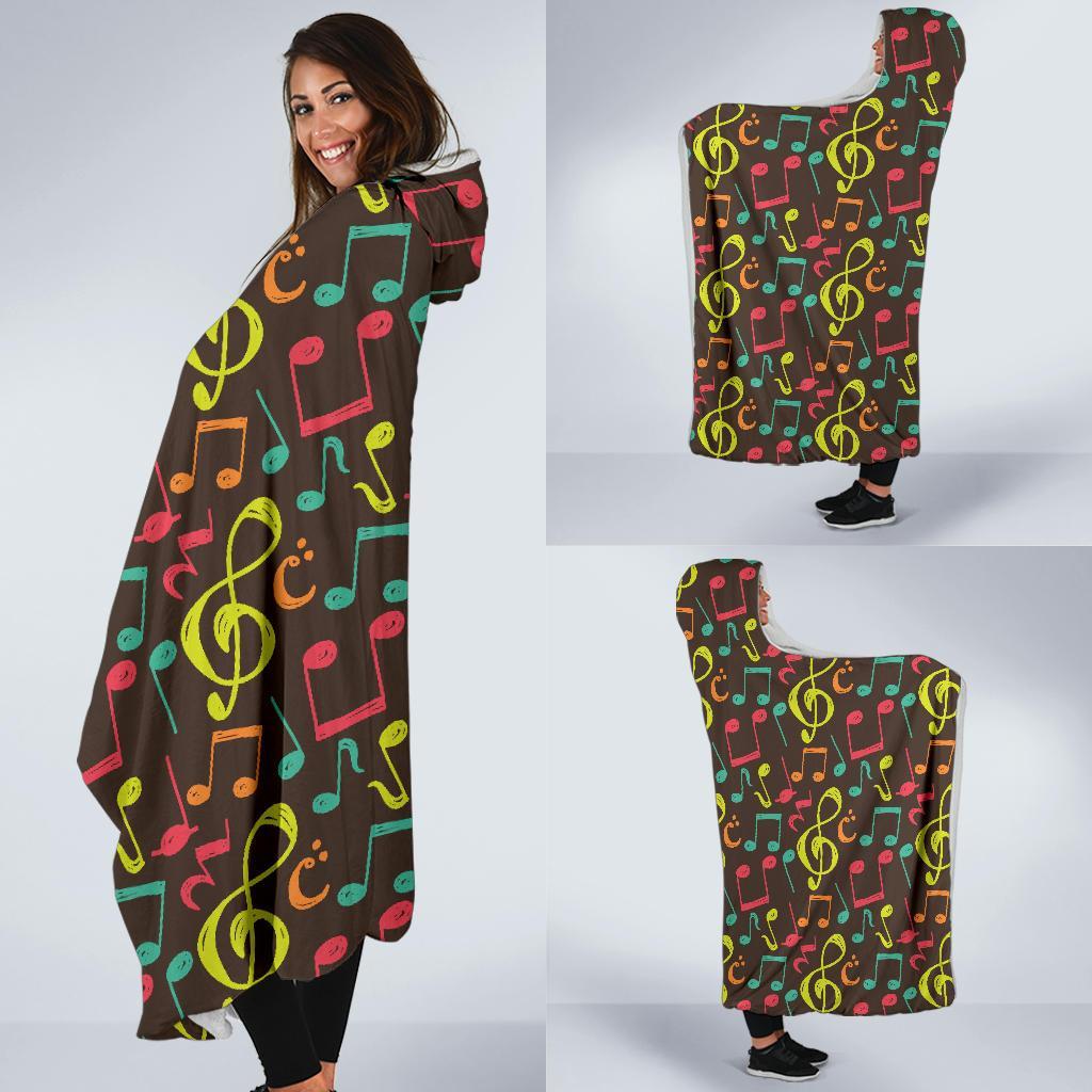 Music Note Colorful Pattern Print Hooded Blanket-grizzshop