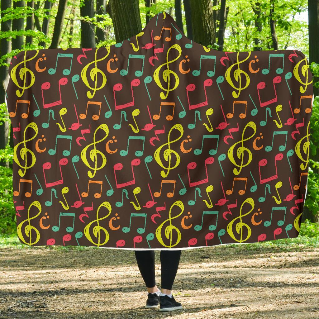 Music Note Colorful Pattern Print Hooded Blanket-grizzshop