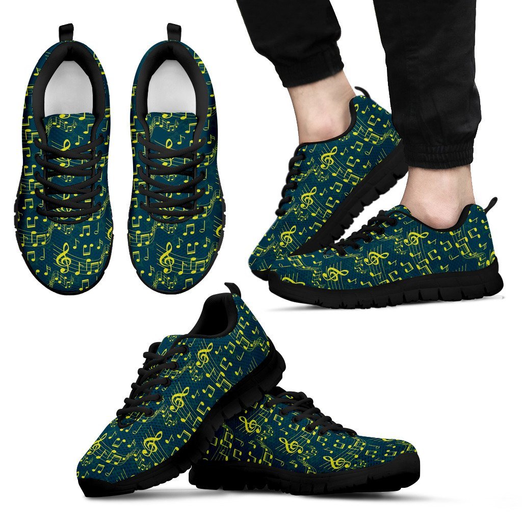 Music Note Pattern Print Black Sneaker Shoes For Men Women-grizzshop