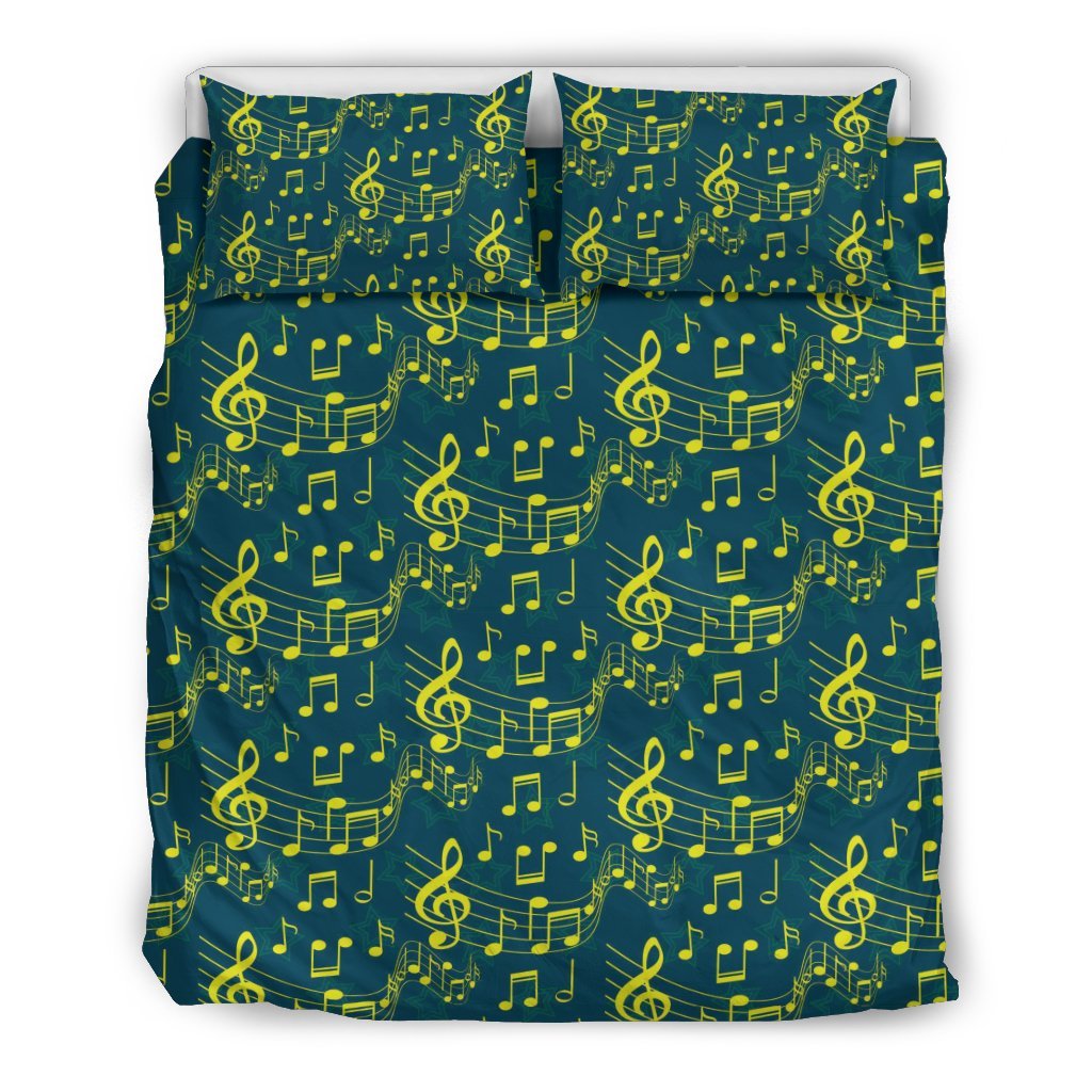 Music Note Pattern Print Duvet Cover Bedding Set-grizzshop