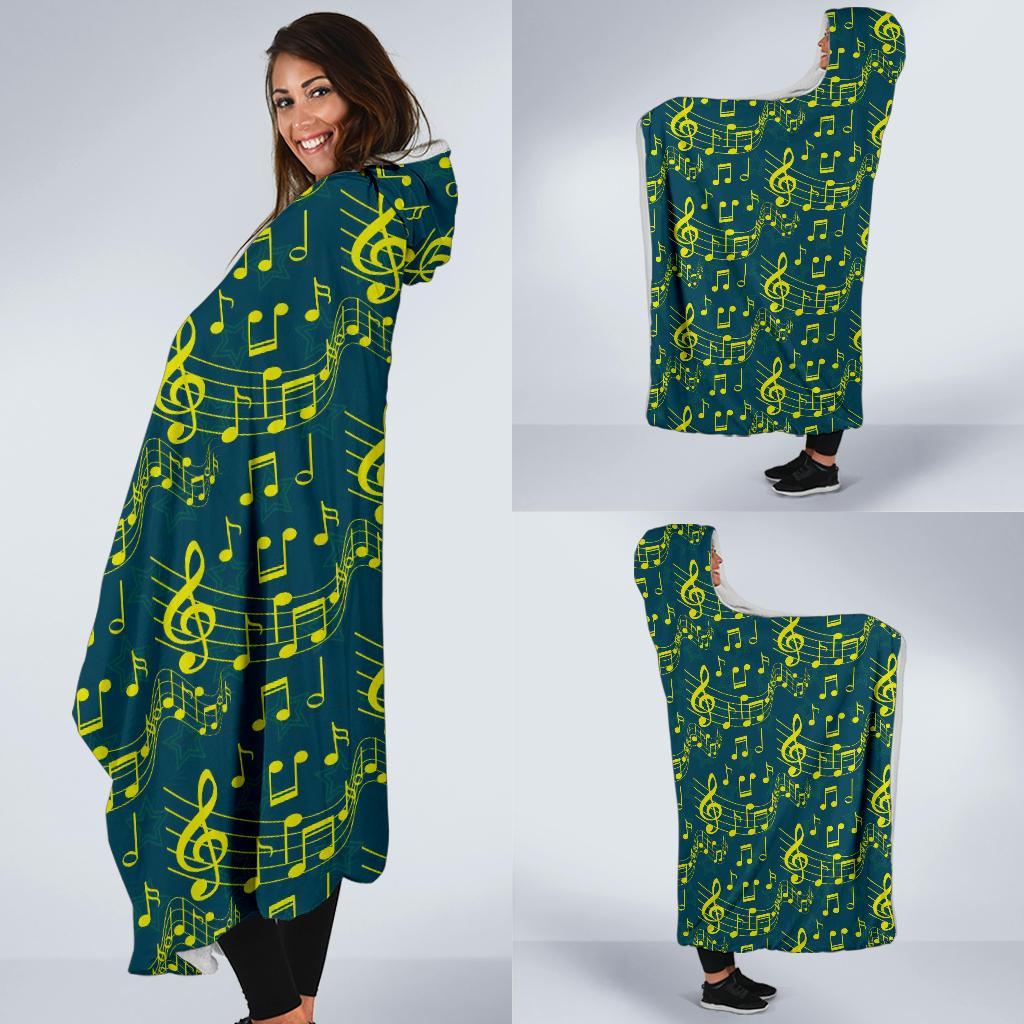 Music Note Pattern Print Hooded Blanket-grizzshop