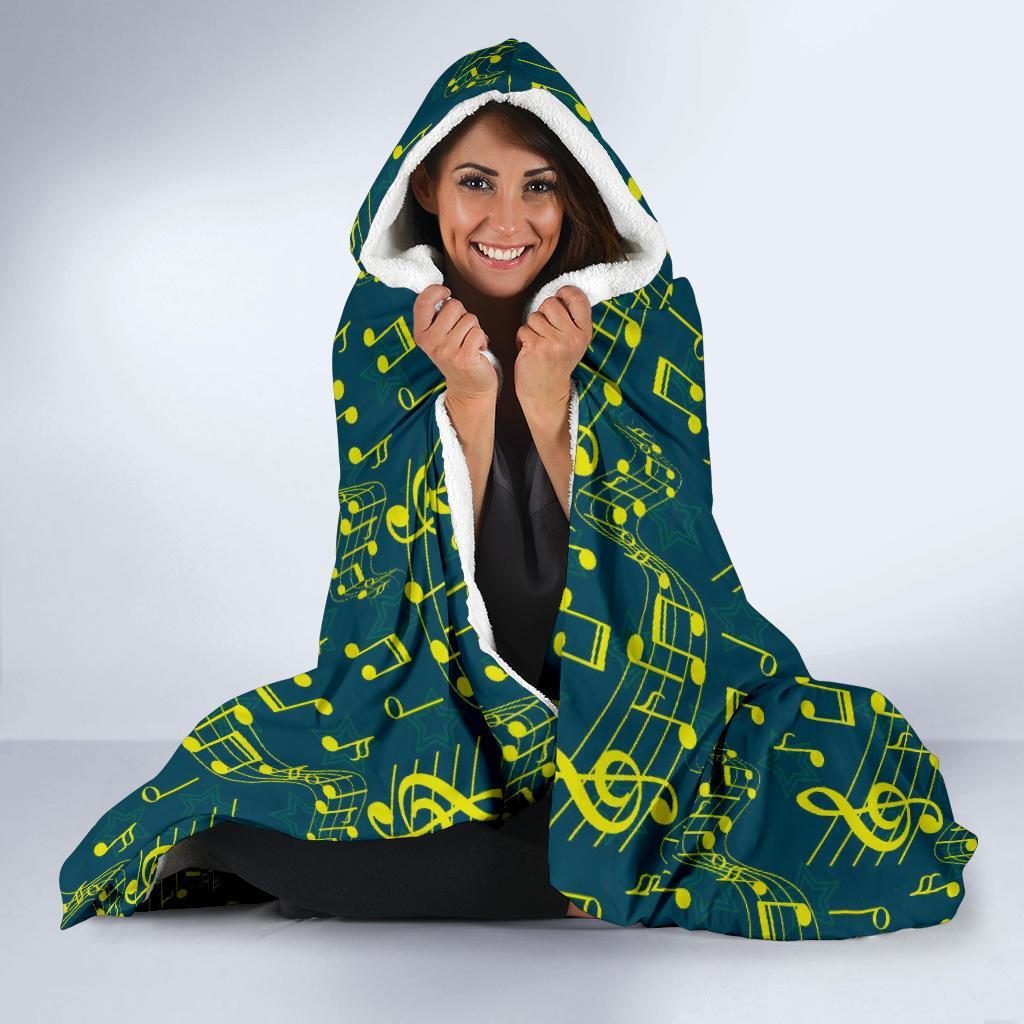 Music Note Pattern Print Hooded Blanket-grizzshop