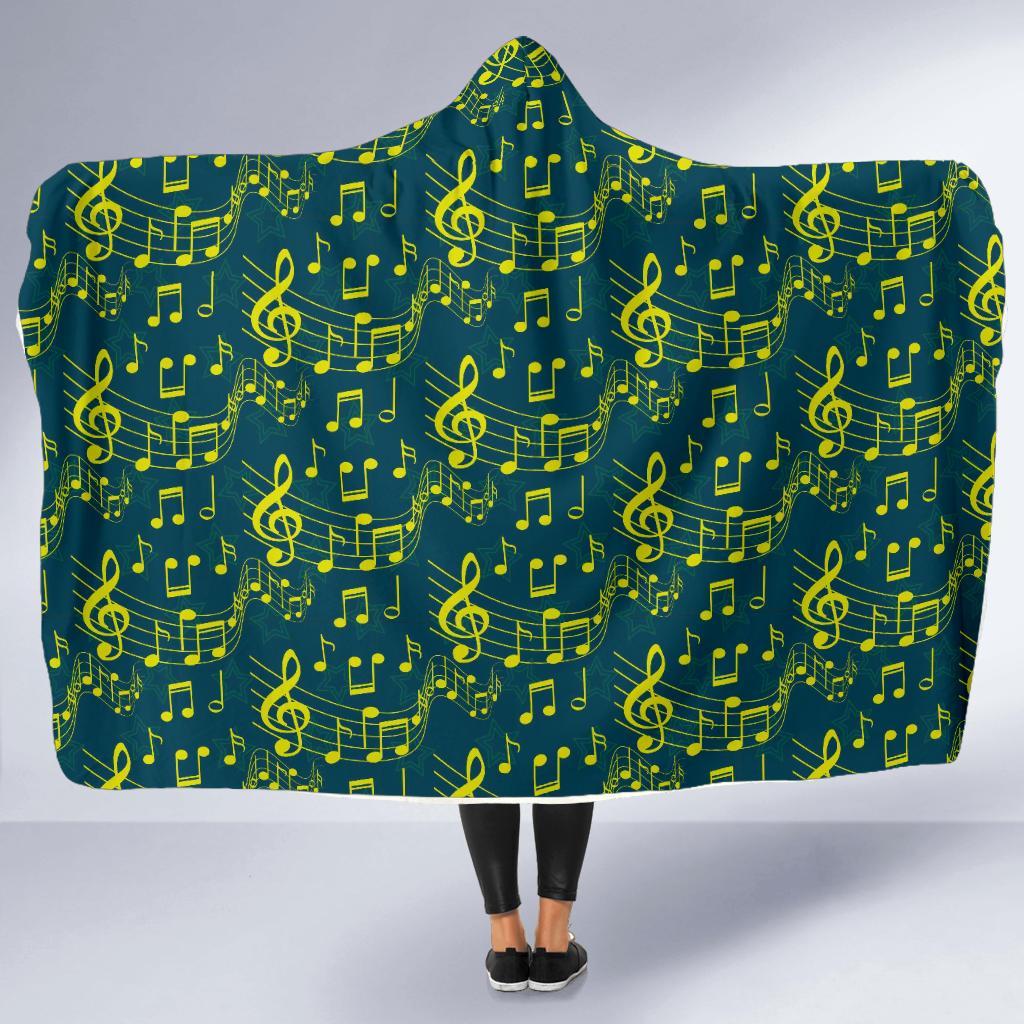 Music Note Pattern Print Hooded Blanket-grizzshop