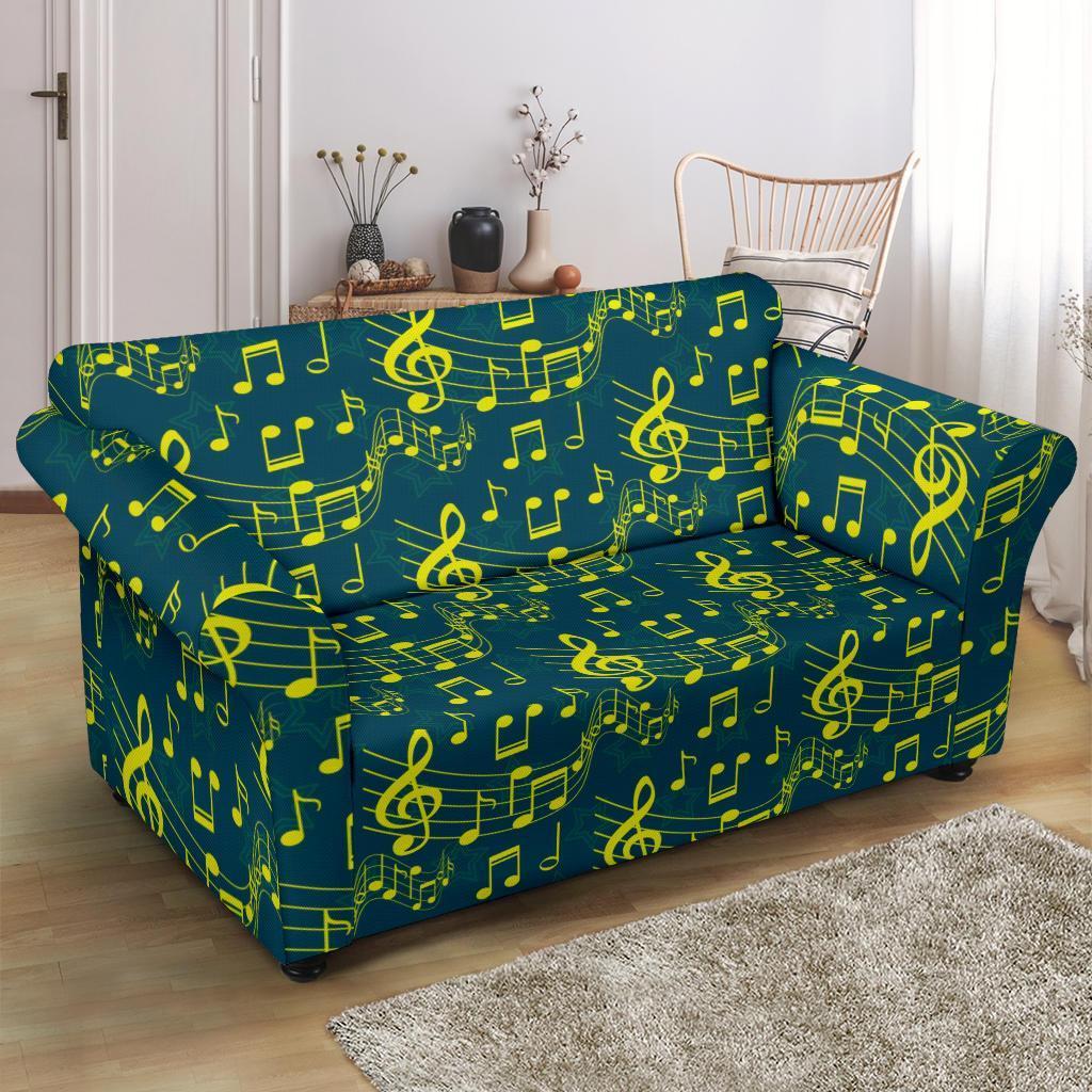 Music Note Pattern Print Loveseat Cover-grizzshop