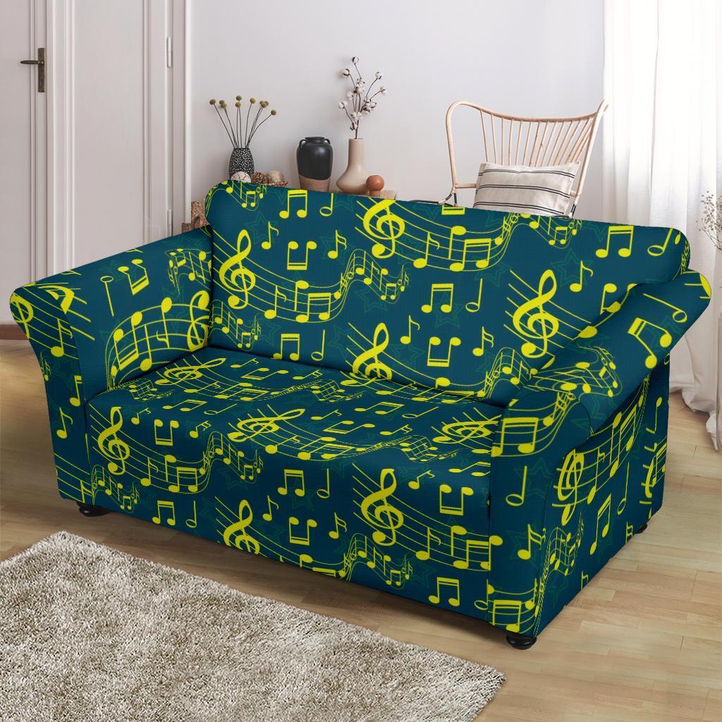 Music Note Pattern Print Loveseat Cover-grizzshop