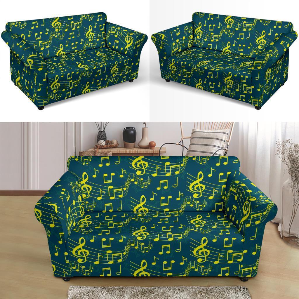 Music Note Pattern Print Loveseat Cover-grizzshop