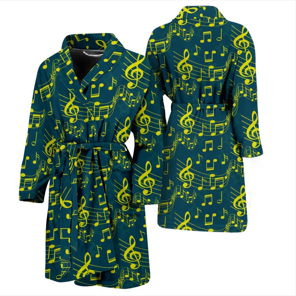 Music Note Pattern Print Men Long Robe-grizzshop