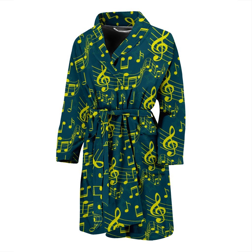 Music Note Pattern Print Men Long Robe-grizzshop