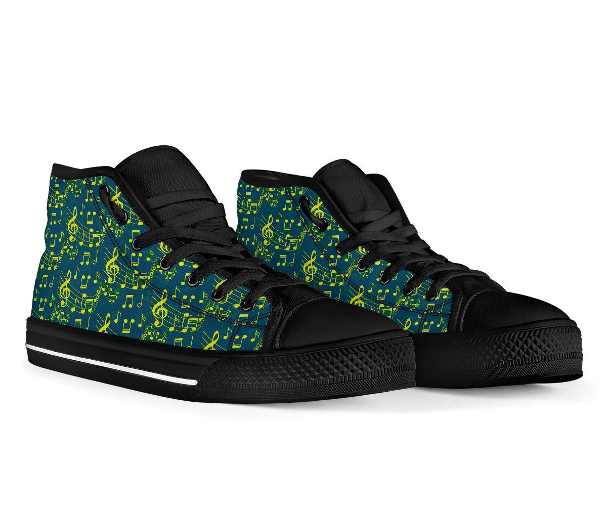 Music Note Pattern Print Men Women's High Top Shoes-grizzshop