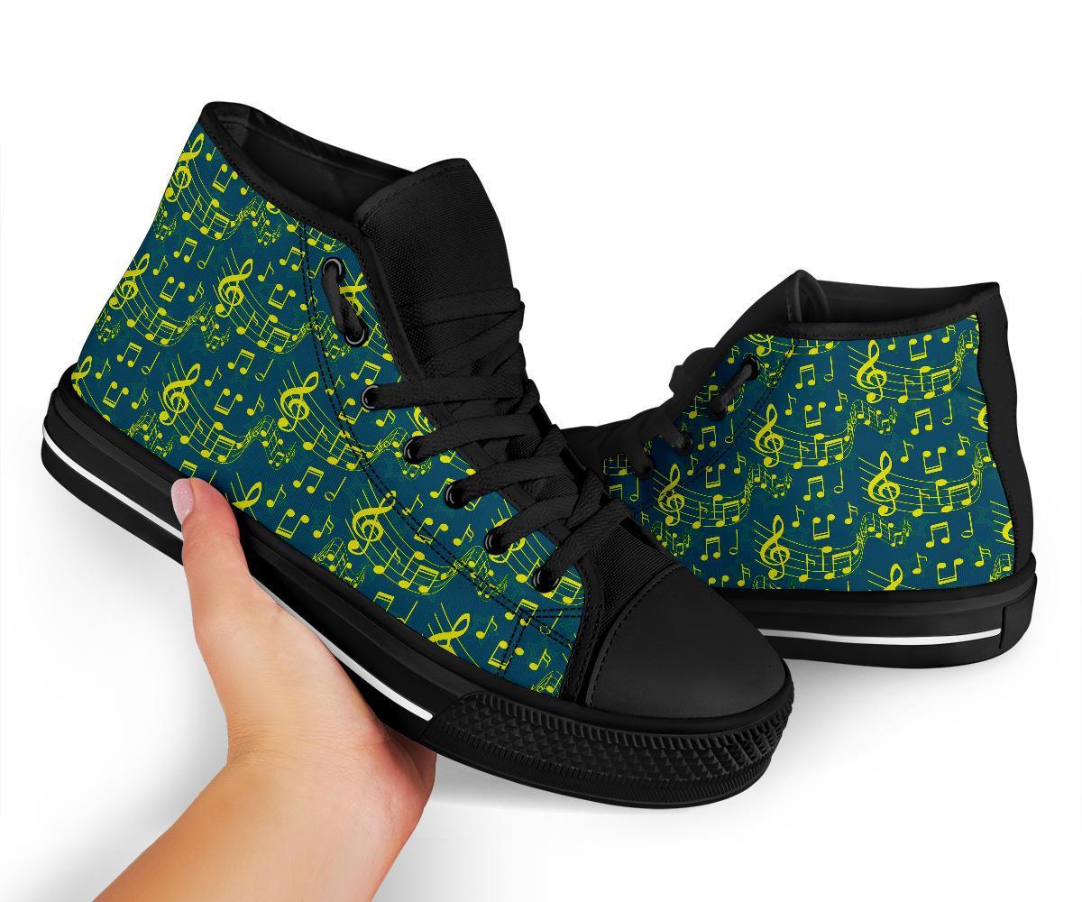 Music Note Pattern Print Men Women's High Top Shoes-grizzshop