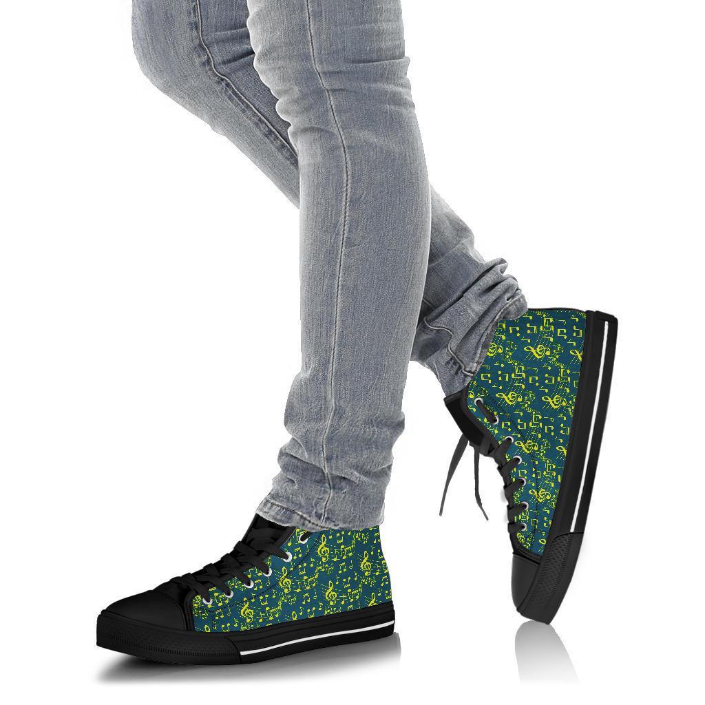 Music Note Pattern Print Men Women's High Top Shoes-grizzshop