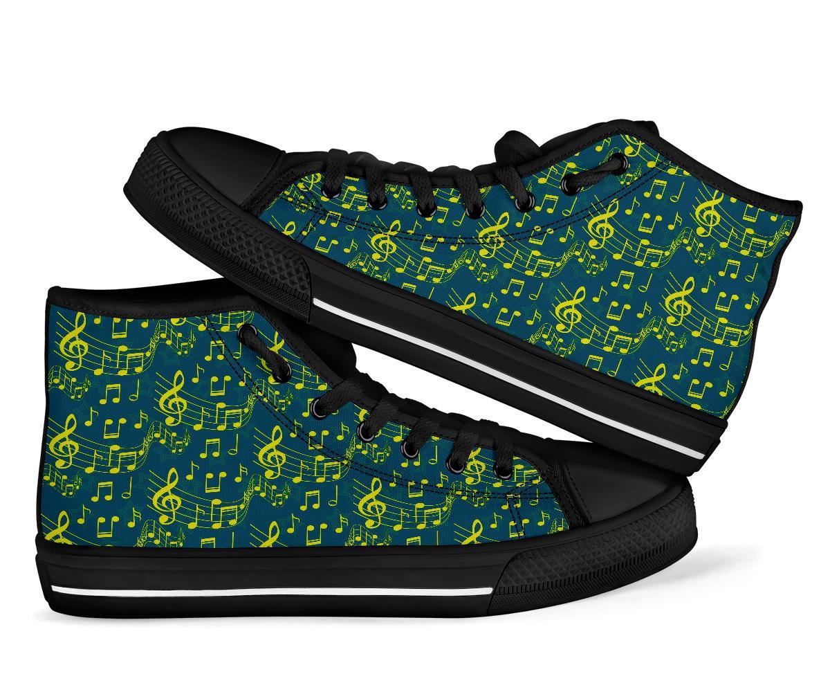 Music Note Pattern Print Men Women's High Top Shoes-grizzshop
