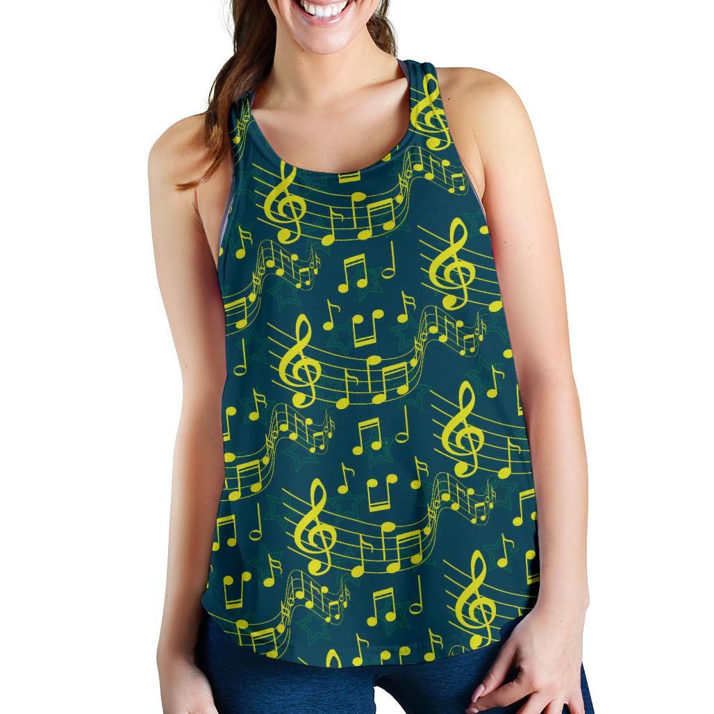 Music Note Pattern Print Racerback Tank Tops-grizzshop