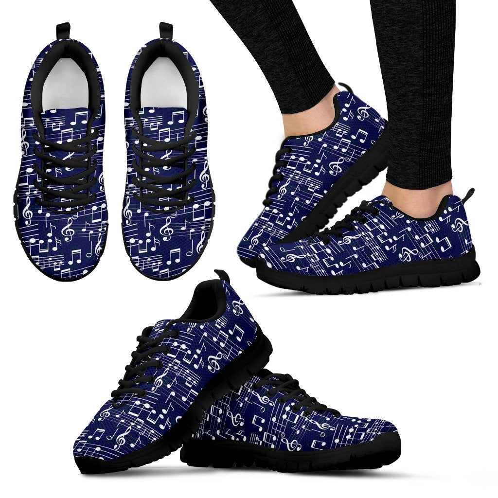Music Note Print Pattern Black Sneaker Shoes For Men Women-grizzshop
