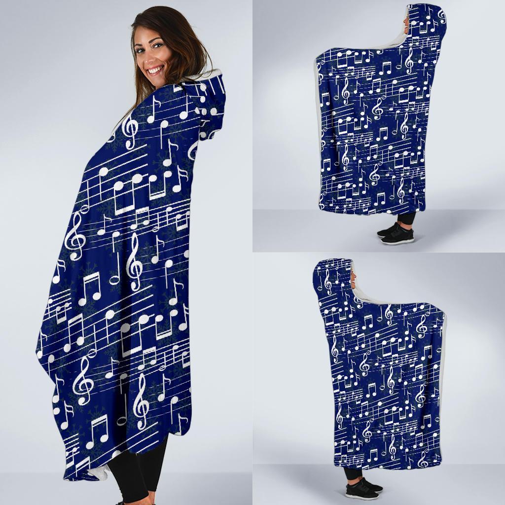 Music Note Print Pattern Hooded Blanket-grizzshop