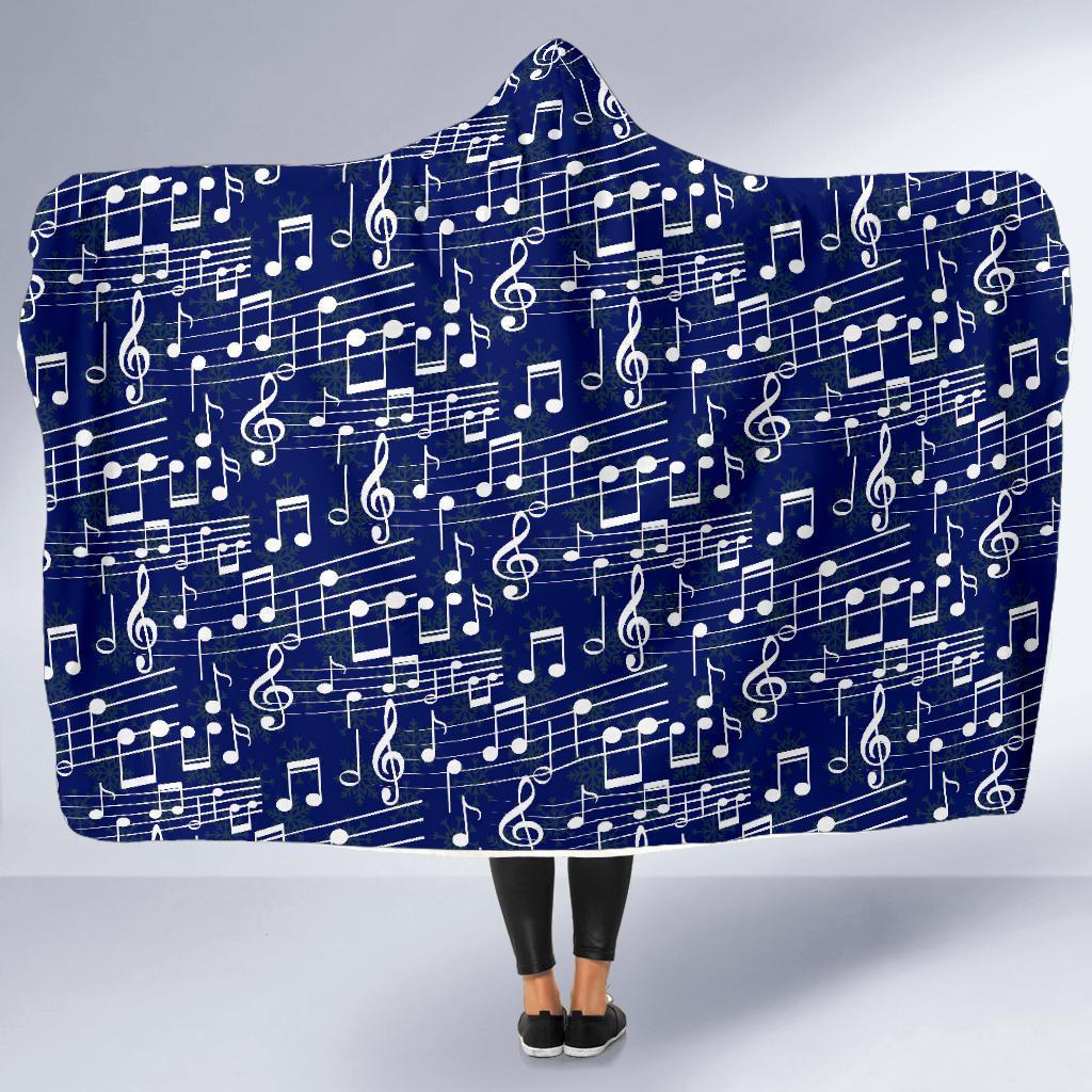 Music Note Print Pattern Hooded Blanket-grizzshop