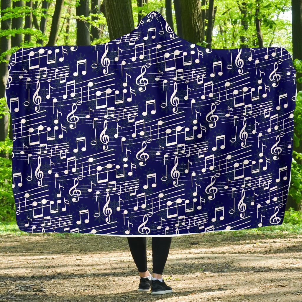 Music Note Print Pattern Hooded Blanket-grizzshop