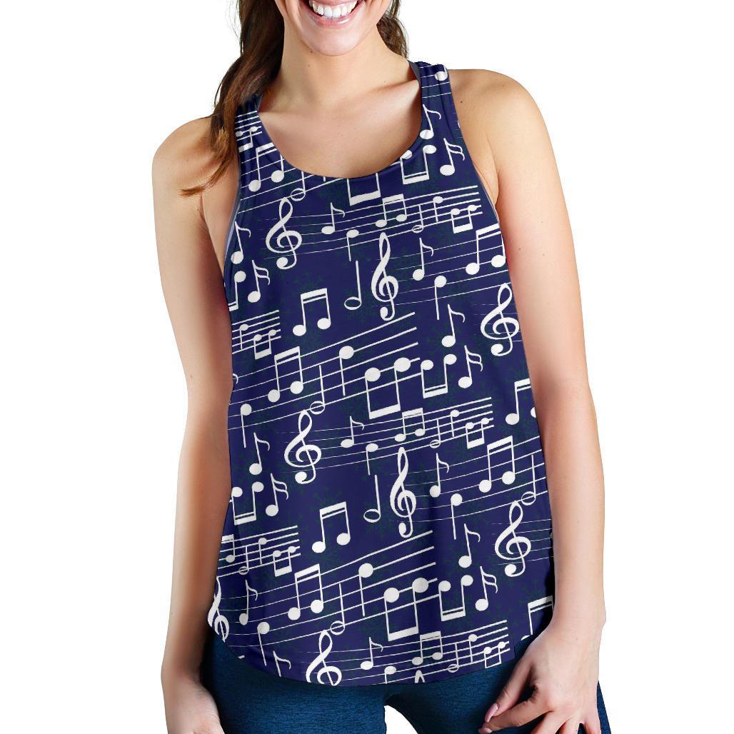 Music Note Print Pattern Racerback Tank Tops-grizzshop