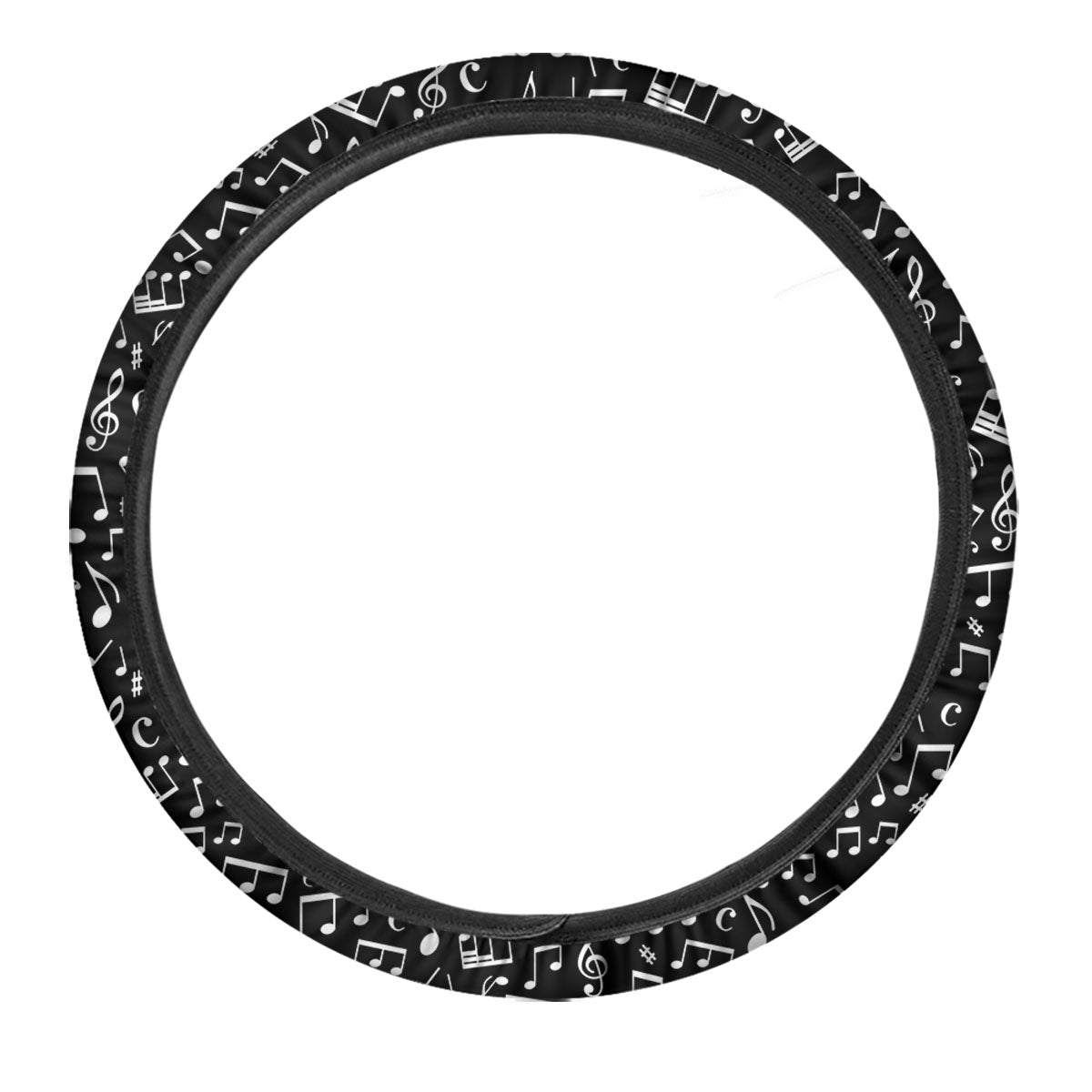 Music Note White And Black Print Pattern Car Steering Wheel Cover-grizzshop