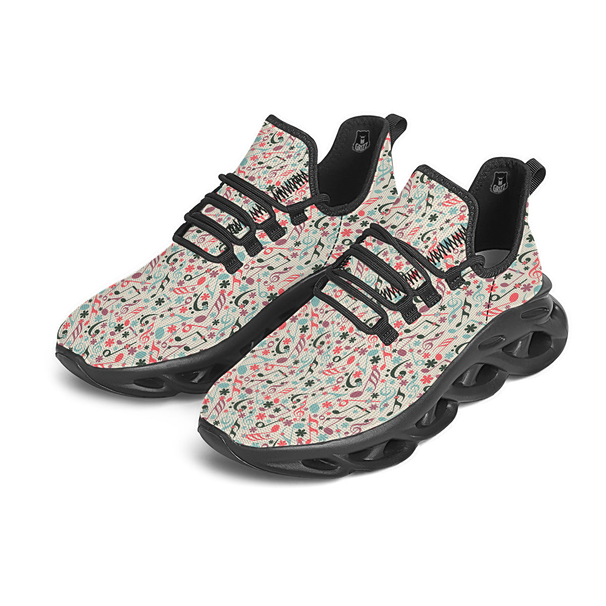 Music Notes Cute Print Pattern Black Running Shoes-grizzshop