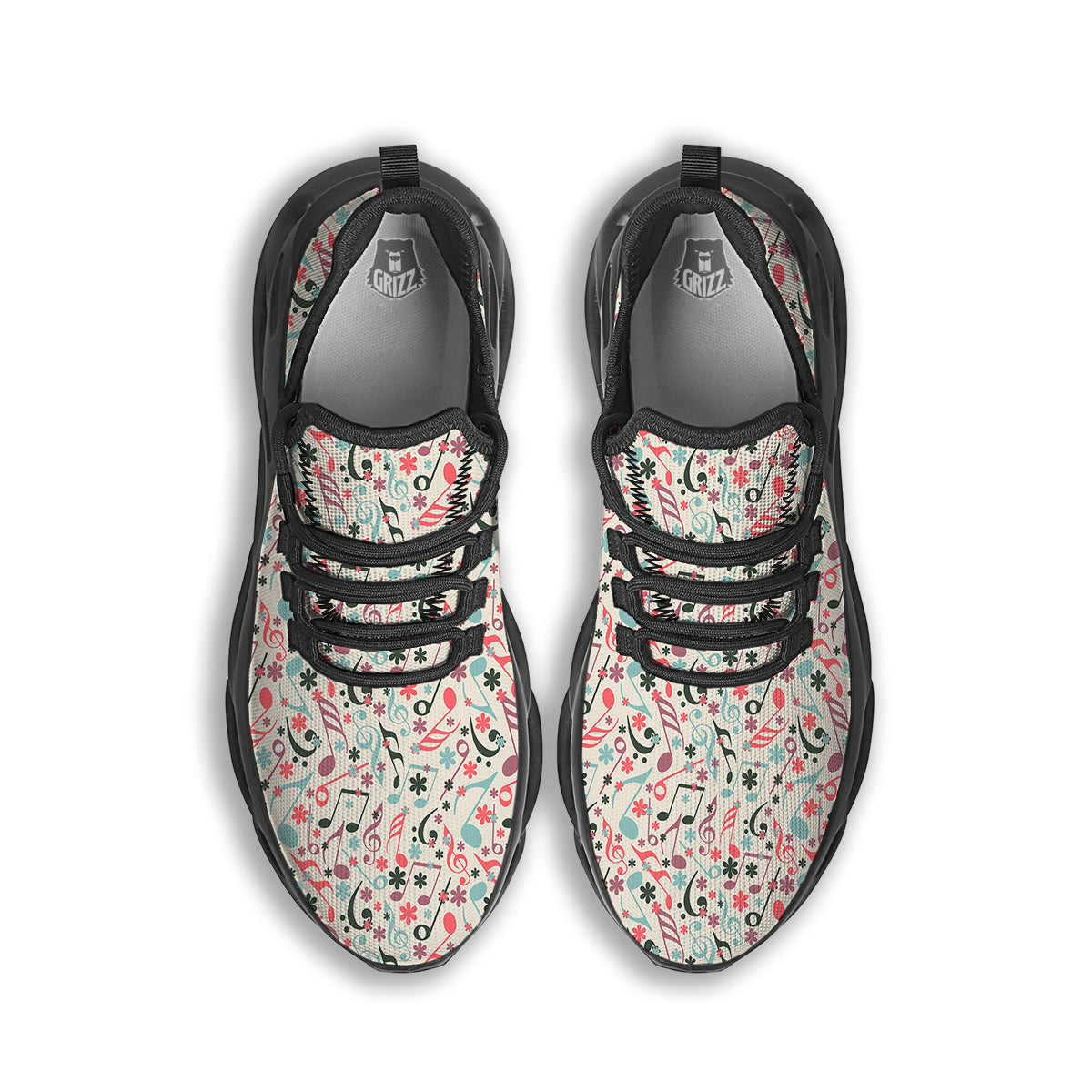 Music Notes Cute Print Pattern Black Running Shoes-grizzshop