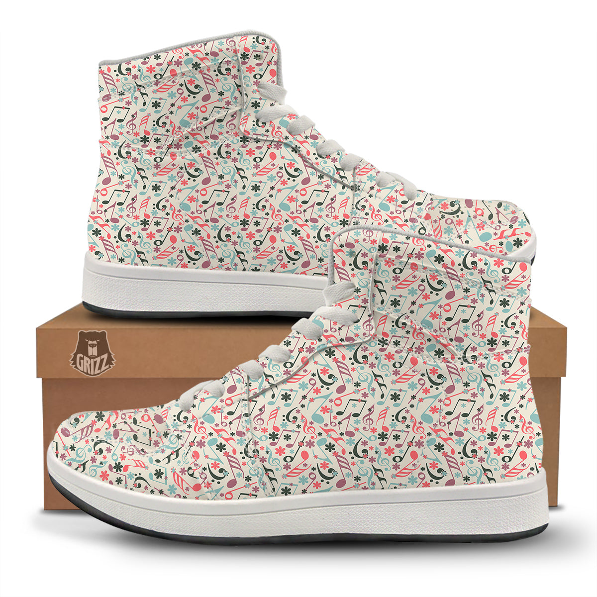 Music Notes Cute Print Pattern High Top Sneakers-grizzshop