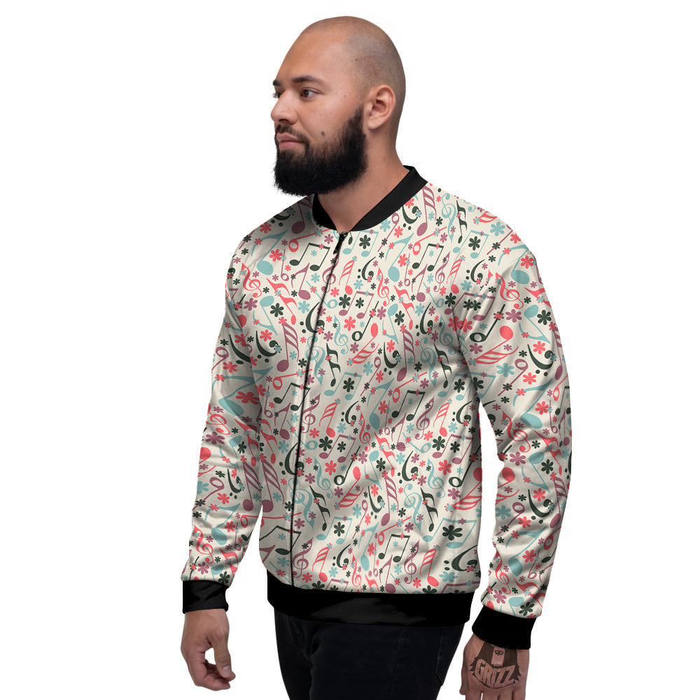 Music Notes Cute Print Pattern Men's Bomber Jacket-grizzshop