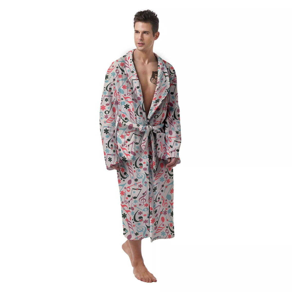 Music Notes Cute Print Pattern Men's Robe-grizzshop