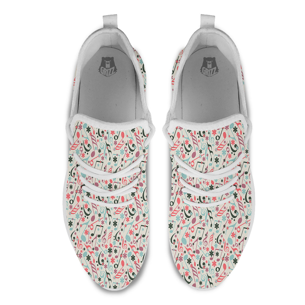Music Notes Cute Print Pattern White Athletic Shoes-grizzshop