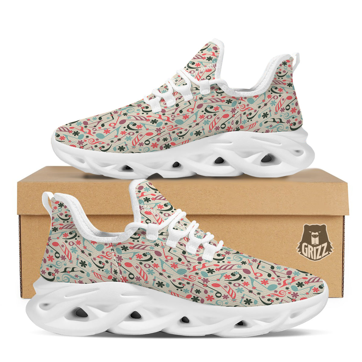Music Notes Cute Print Pattern White Running Shoes-grizzshop