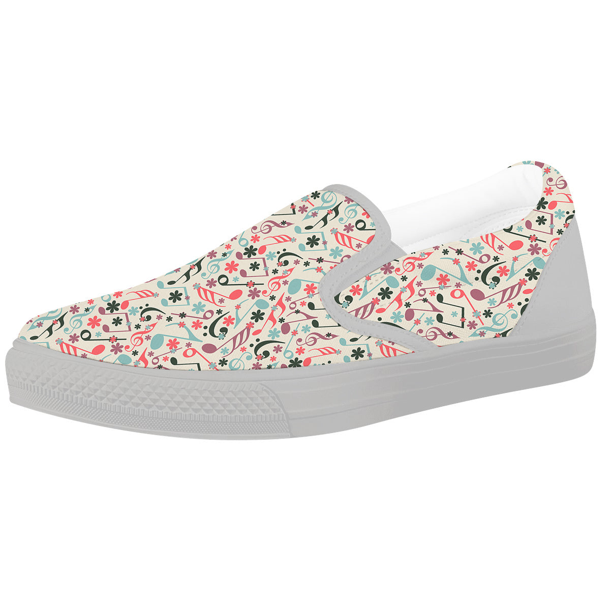 Music Notes Cute Print Pattern White Slip On Shoes-grizzshop
