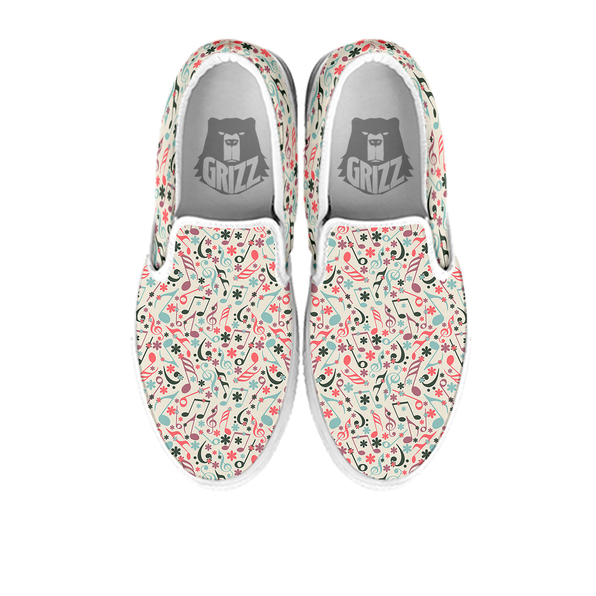 Music Notes Cute Print Pattern White Slip On Shoes-grizzshop