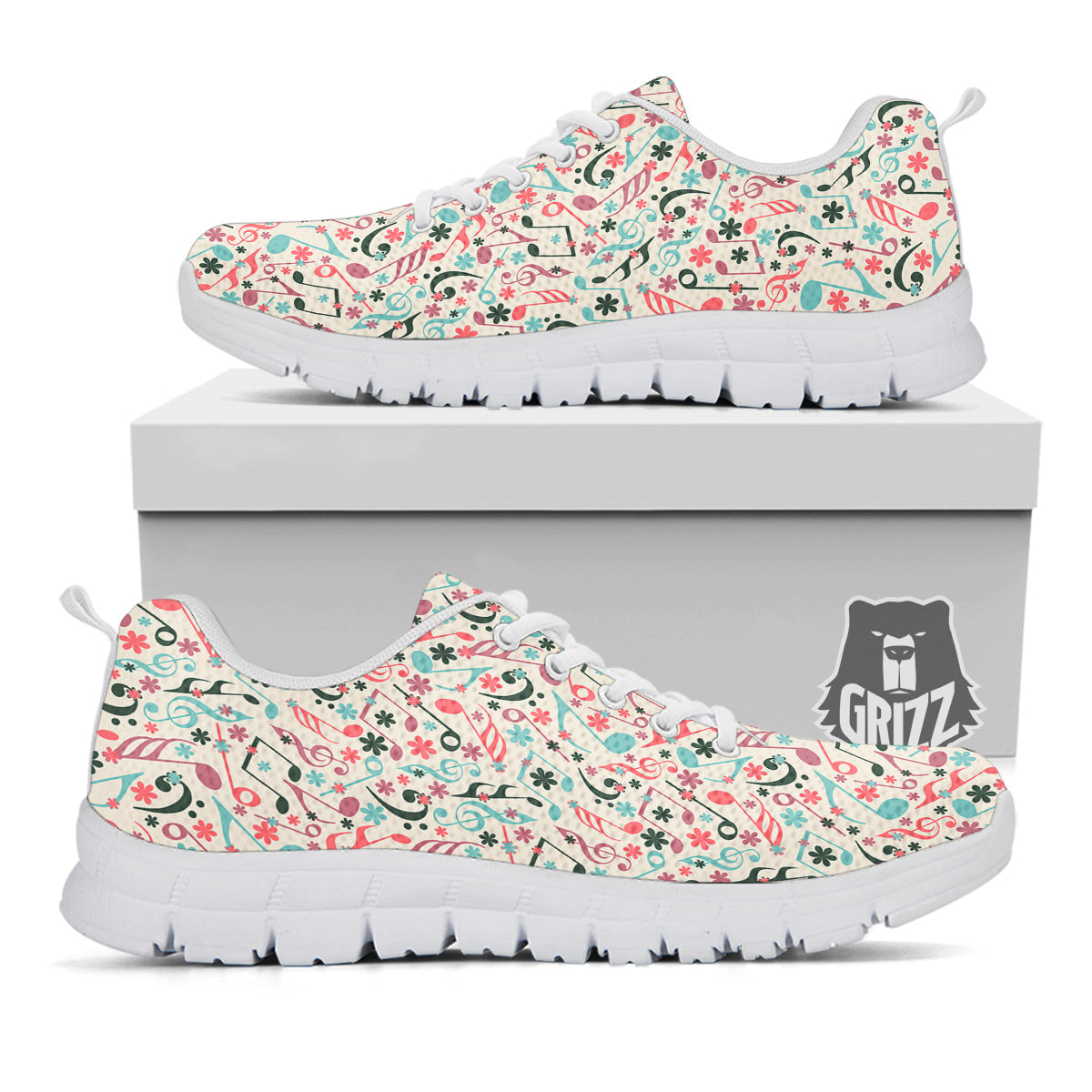 Music Notes Cute Print Pattern White Sneaker-grizzshop