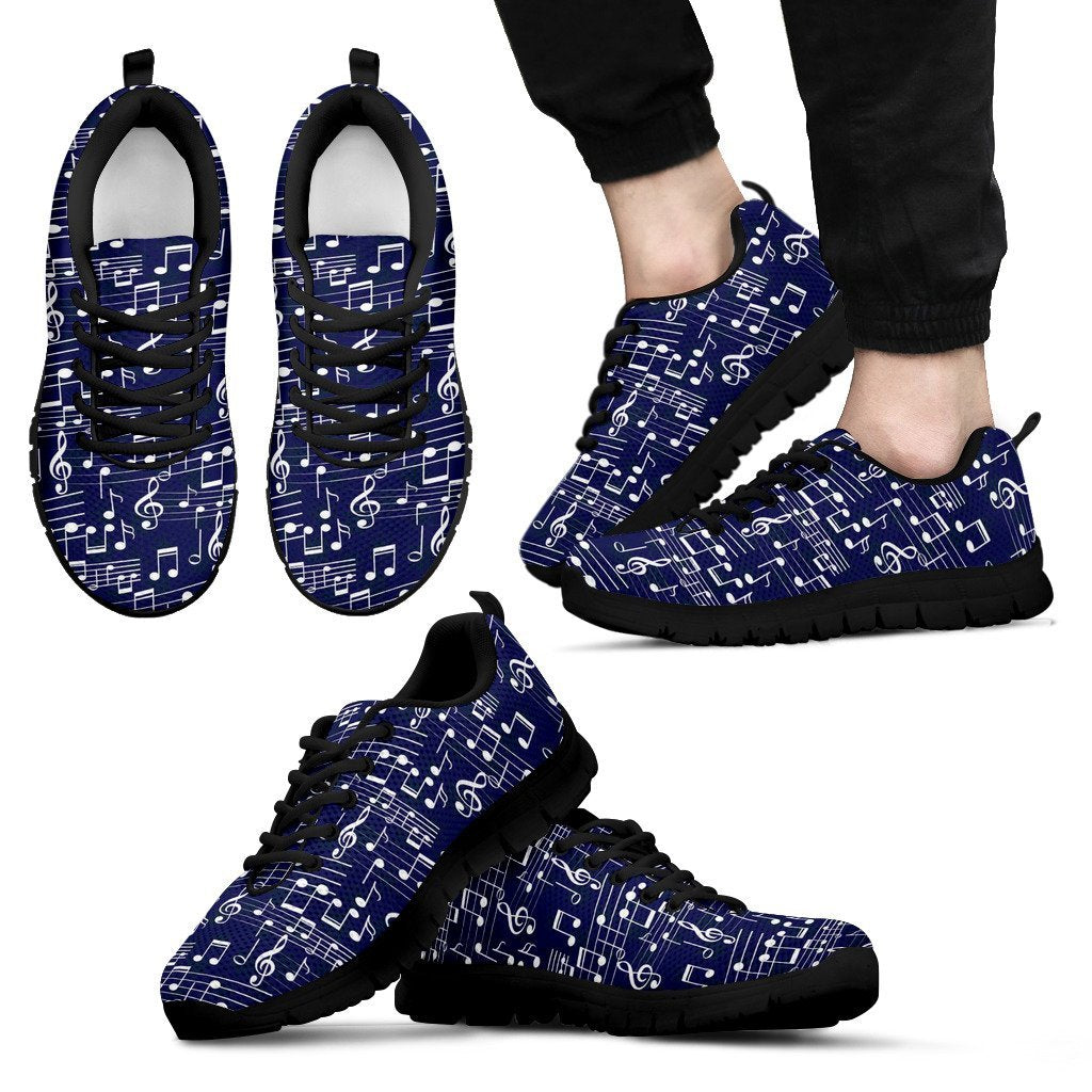 Music Note Print Pattern Black Sneaker Shoes For Men Women-grizzshop