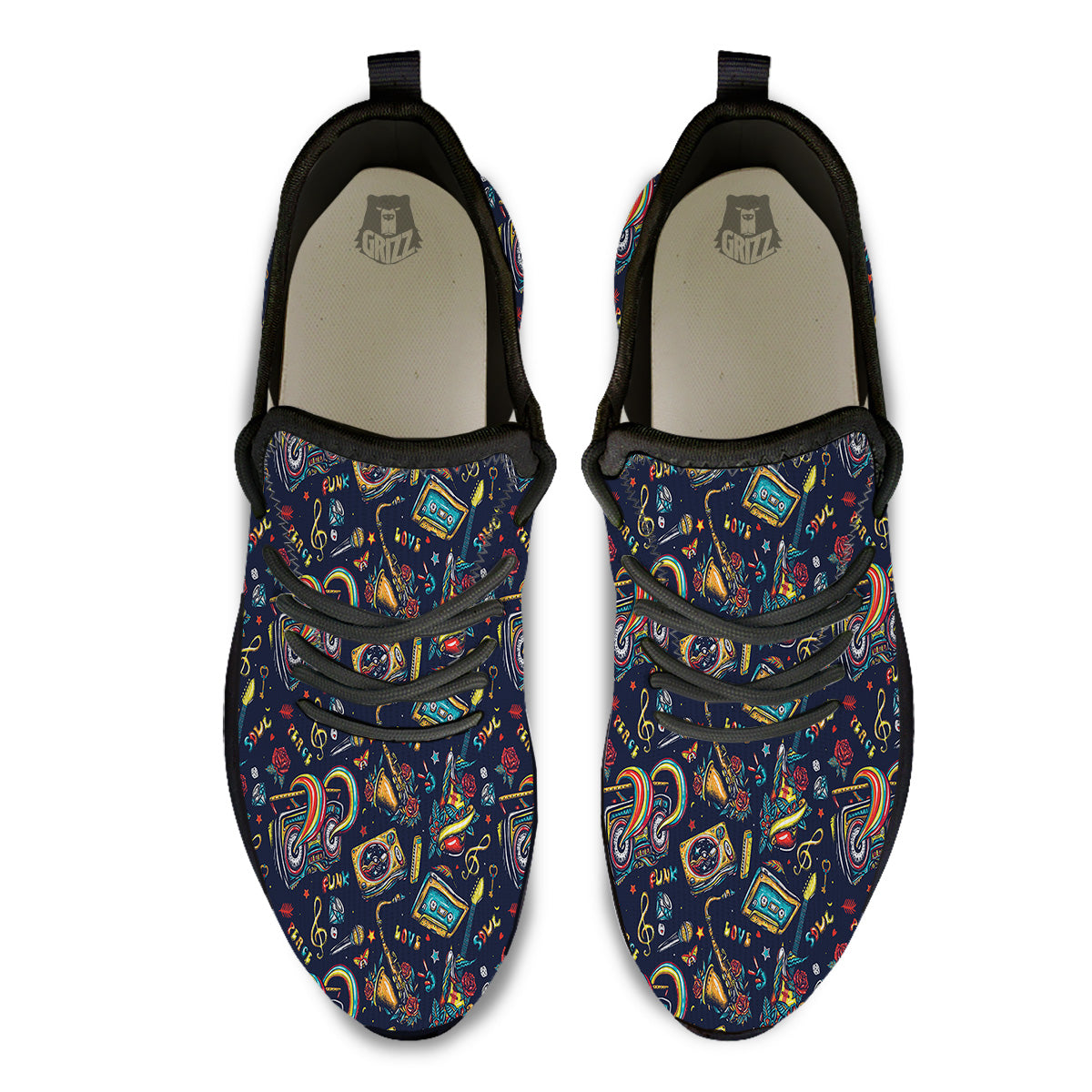 Musical Instruments Print Pattern Black Athletic Shoes-grizzshop