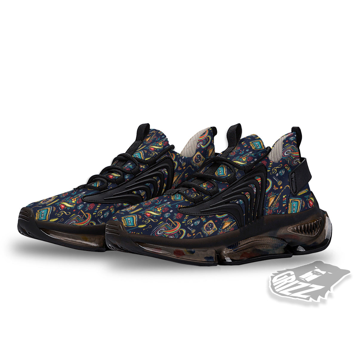 Musical Instruments Print Pattern Black Gym Shoes-grizzshop