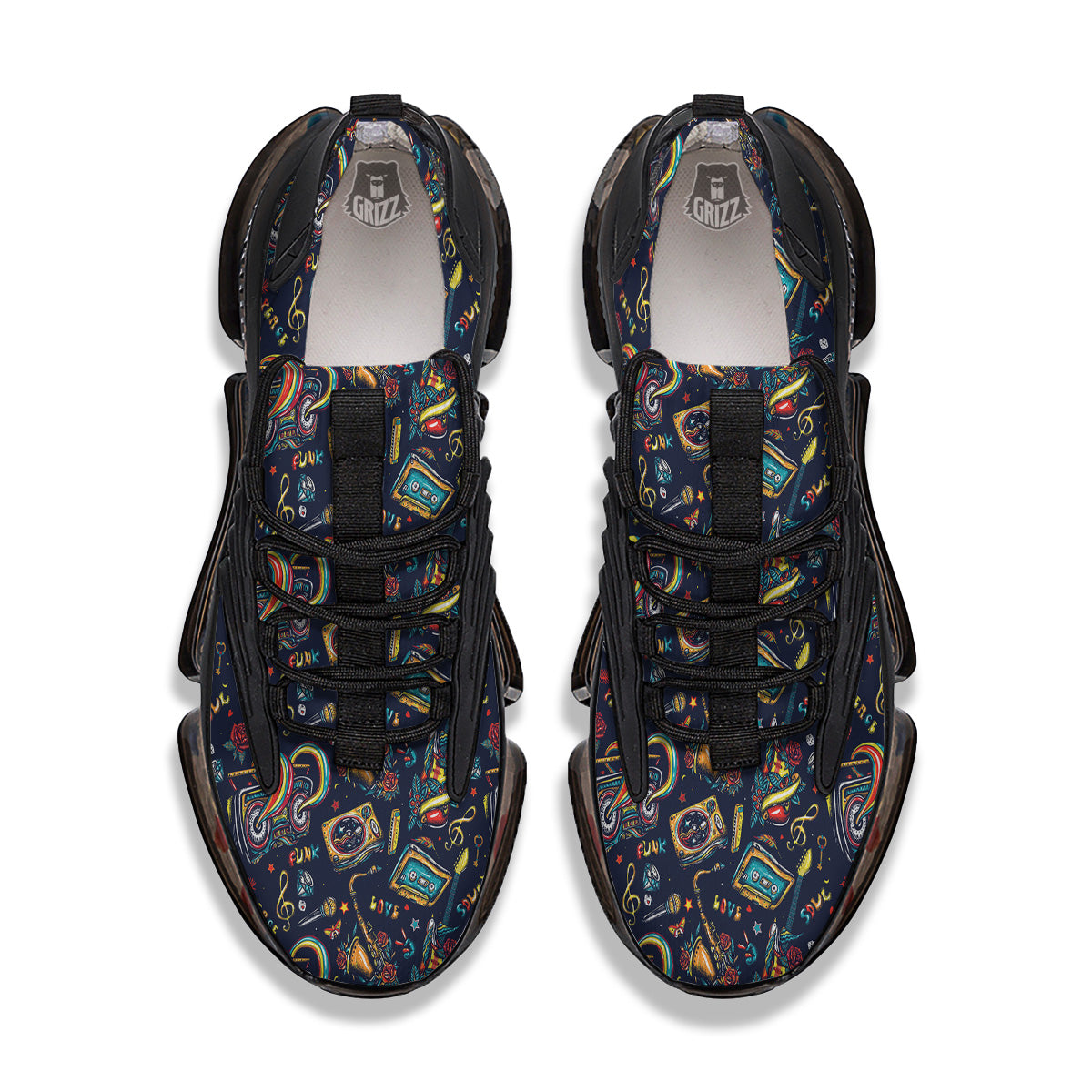Musical Instruments Print Pattern Black Gym Shoes-grizzshop