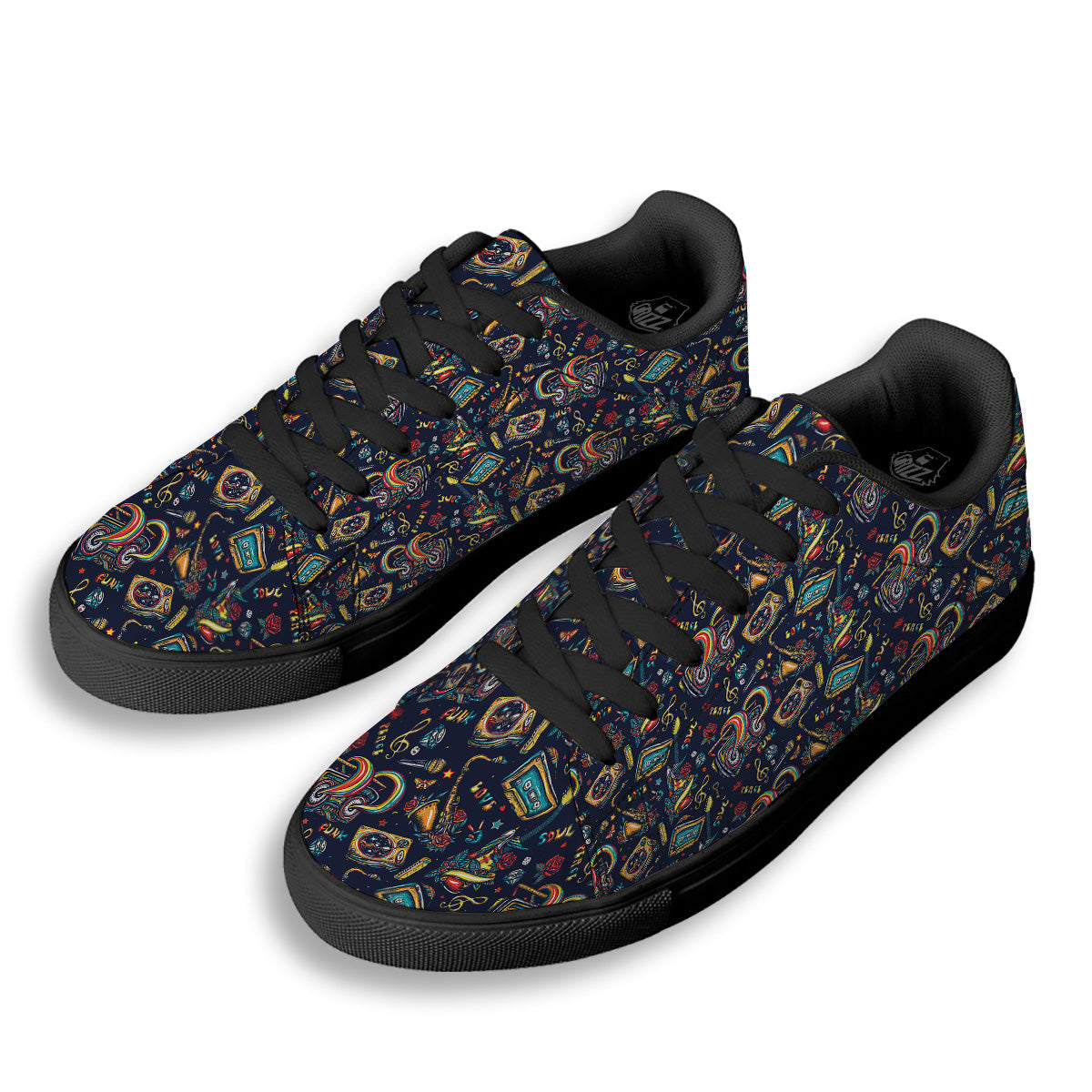 Musical Instruments Print Pattern Black Low Top Sneakers-grizzshop