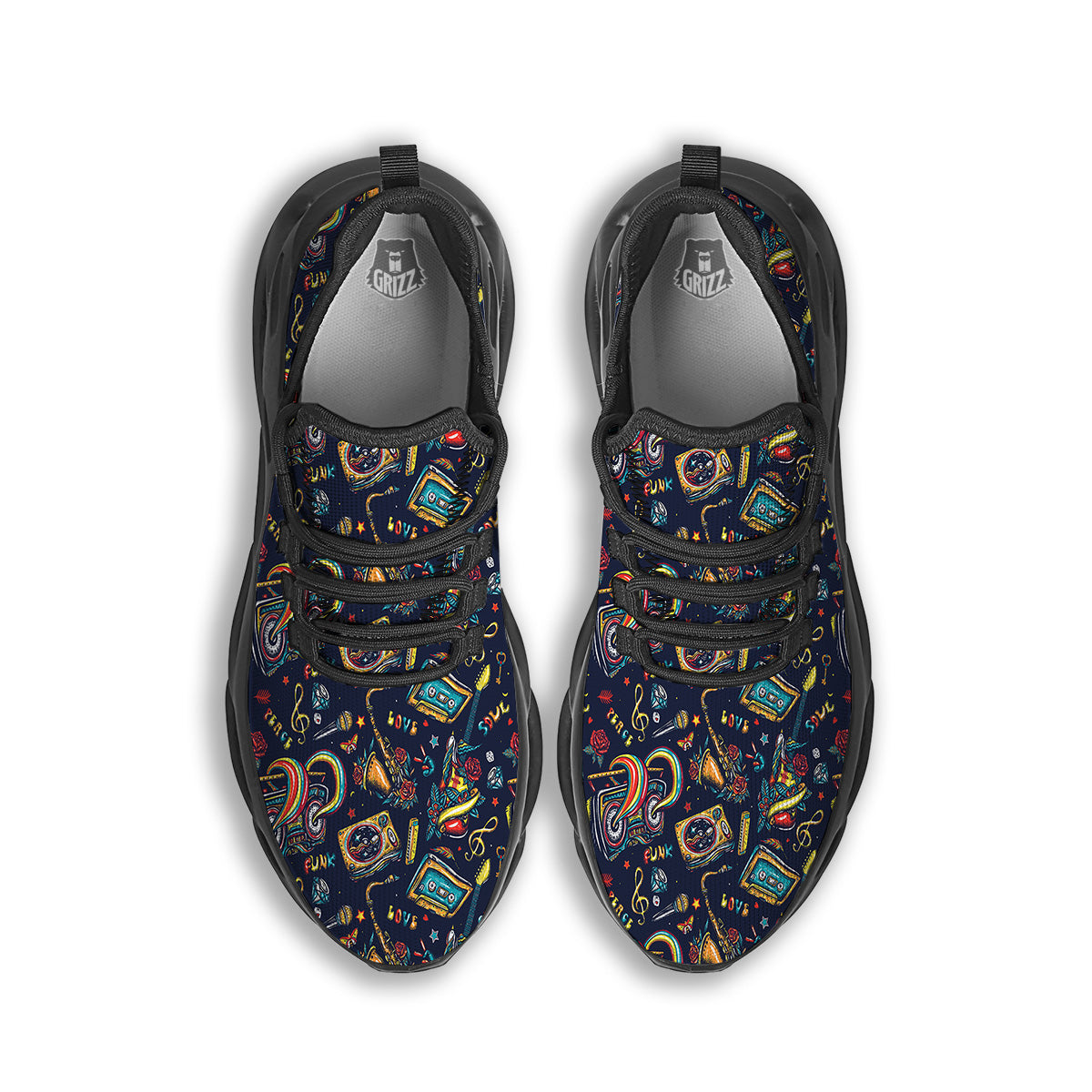 Musical Instruments Print Pattern Black Running Shoes-grizzshop